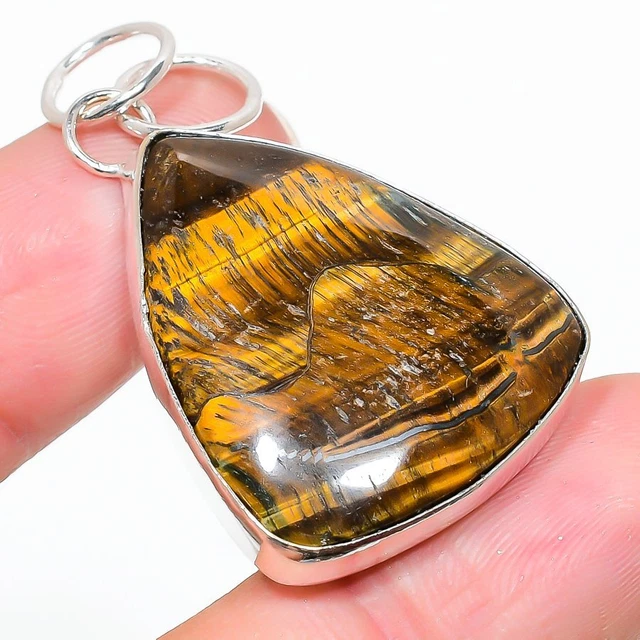 Tiger Eye Ethnic 925 Sterling Silver Jewelry Pendant 1.77" C299