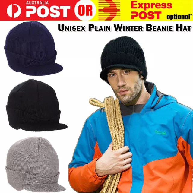 Winter Outdoor Fleece Lined Beanie Cap Beret Warm Men Women Knit Hat Visor New