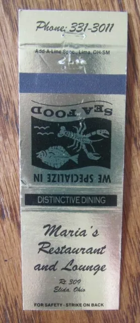 Animal Lobster Matchbook Matchcover: Maria's Restaurant (Elida, Ohio) -F1