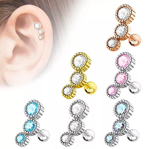 Helix Ohr Piercing Orbital Tragus Cartilage Schmuck Ohrstecker mit 3 Kristallen