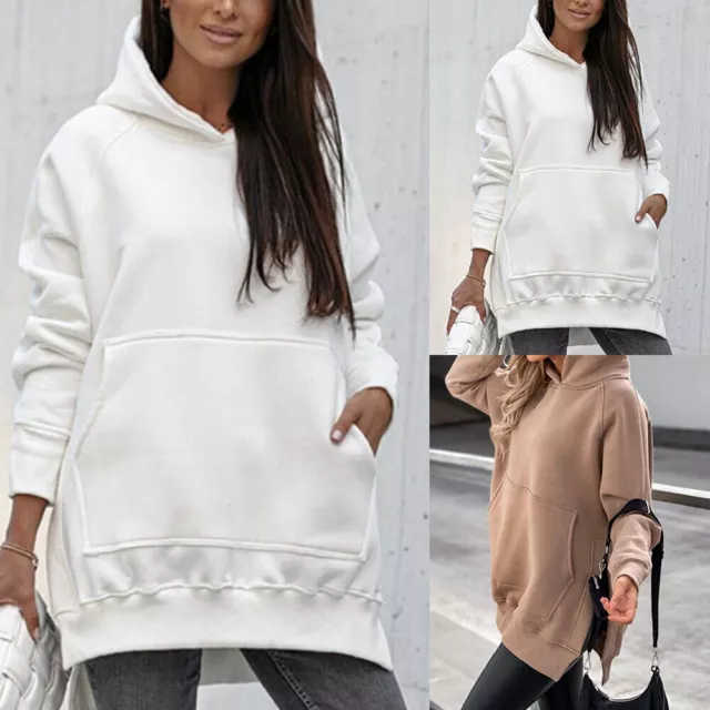 Women Fleece Sweatshirt Hooded Pockets Baggy Hoodies Oversized Pullover Tops New