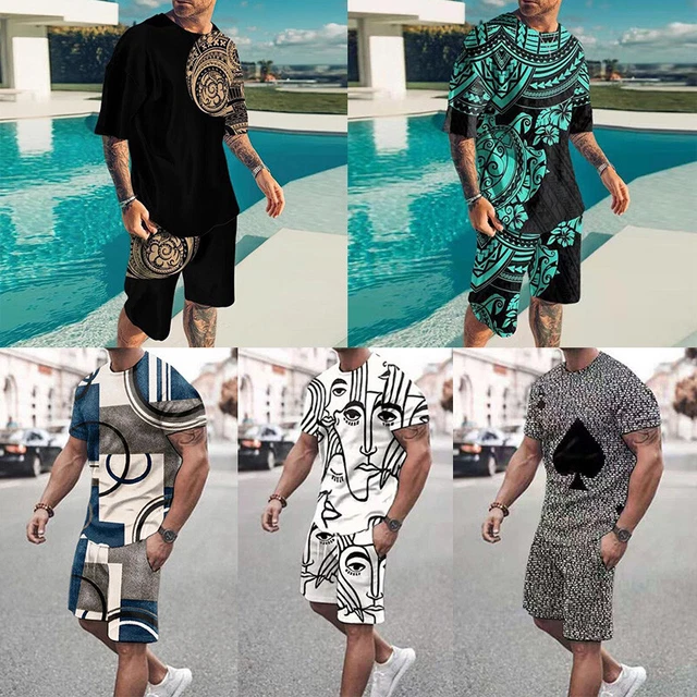 Heißes Herren-Sommer-Outfit 2-Teiliges Set Sweatsuit Kurzarm-T-Shirts Und 丷