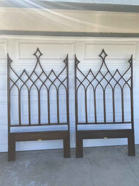 McGuire San Francisco Rattan Gothic Headboard Twin Bed Set Vintage