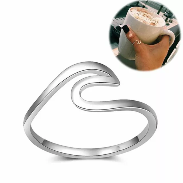 925 Silver Ocean Wave Rings Finger Ring Wedding Band Women Jewelry Party Gift