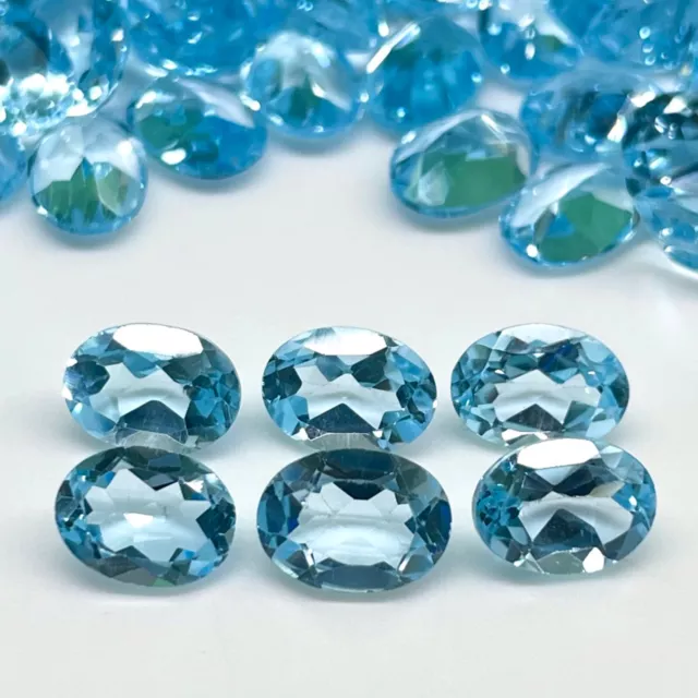 VVS 10 Pcs Natural Sky Blue Topaz 8x6mm Oval Cut Loose Gemstones Wholesale Lot