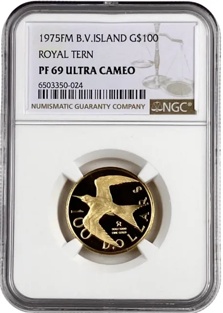 1975 FM Royal Tern Gold 0.2055 oz British Virgin Islands $100 NGC PF 69 UC