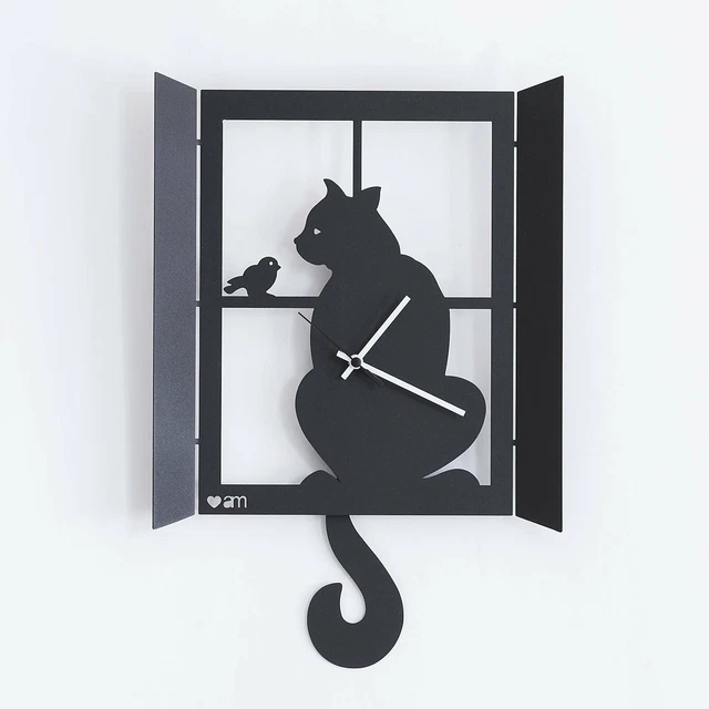Orologio "Gatto alla Finestra" pendolo Nero Goffrato Arti & Mestieri