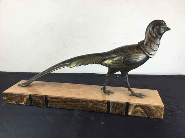 Imposante sculpture statue faisan regule polychrome art deco dlg irenee rochard