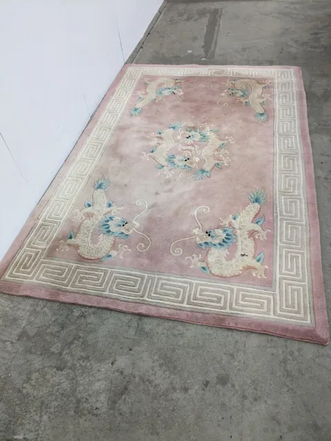 Vintage Traditional Chinese Pink Dragon Rug