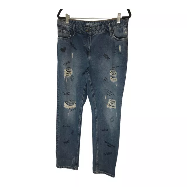 Jeans da donna Next W36 L27 effetto invecchiato blu rilassato