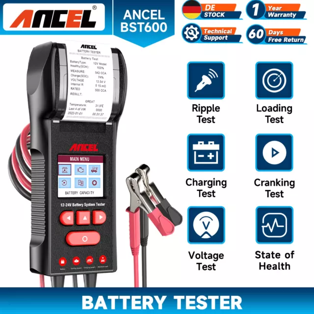 2024 ANCEL BST600 12V Batterietester PKW KFZ Diagnosegerät mit Eingebaut Drucker