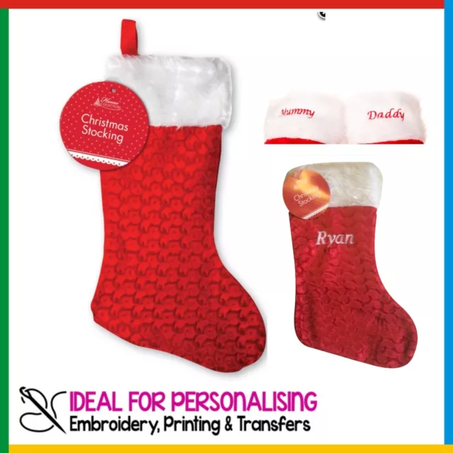 PERSONALISED CHRISTMAS STOCKING: *Add Your Name* Embroidered XMAS Deluxe Range