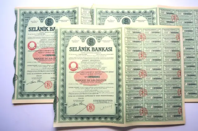 Banque De Salonique Titre De Dividende Istanbul 1934 X 65 Actions