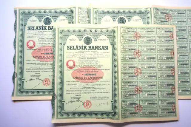 Banque De Salonique Titre De Dividende Istanbul 1934 X 65 Actions