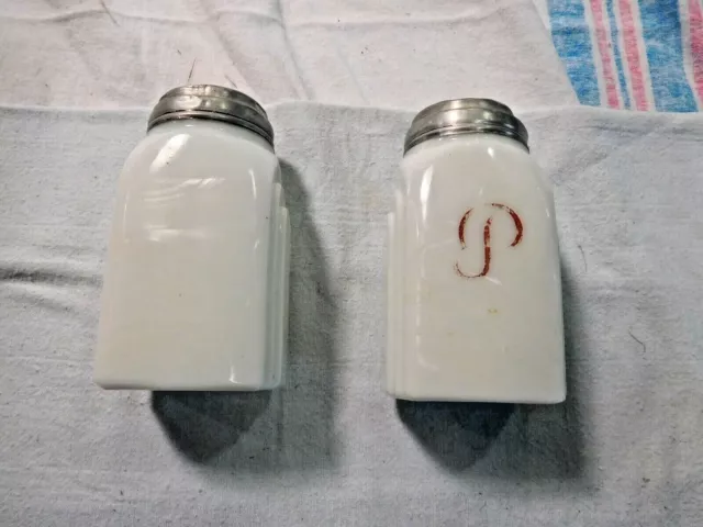 Antique McKee Milk Glass Range Top Salt & Pepper Shakers w/Roman Arches    #1905