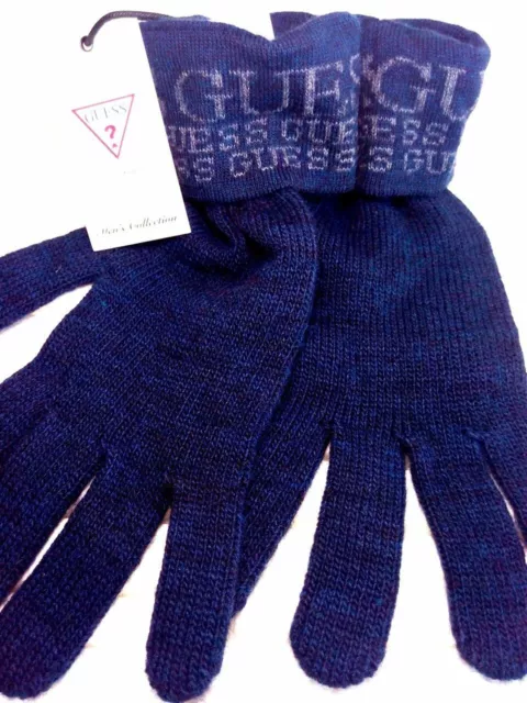 GUANTI UOMO LANA Guess NUOVI in lana blu taglia S idea regalo