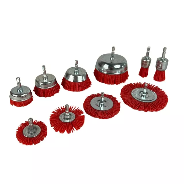 10PC Drill Wheel and Cup Brush Set Abrasive Filament Nylon Wire Bristle Drill