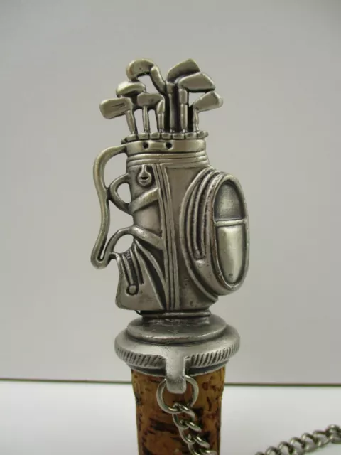 Vintage Pewter Metal Golfer Golf Bag Wine Stopper Bottle Cork (B29) 3