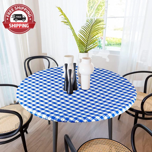 Tablecloth -Fitted with Elastic, Vinyl with Flannel Back, Fits for Table 36 Inch