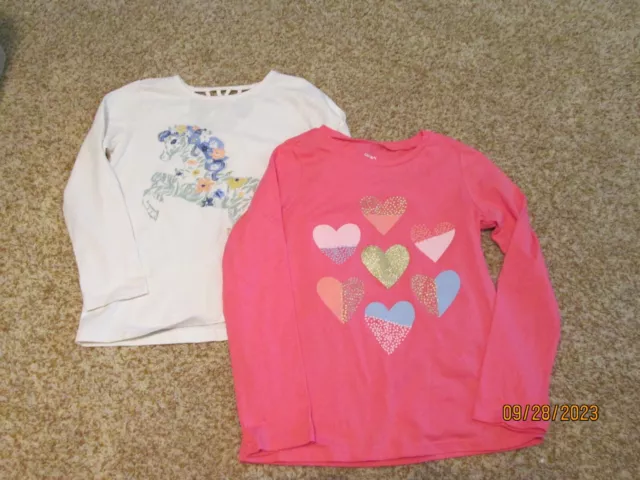 Lot of 2 - Carter's Girls Long Sleeve Shirts - Size 10 - Unicorn, Pink Hearts