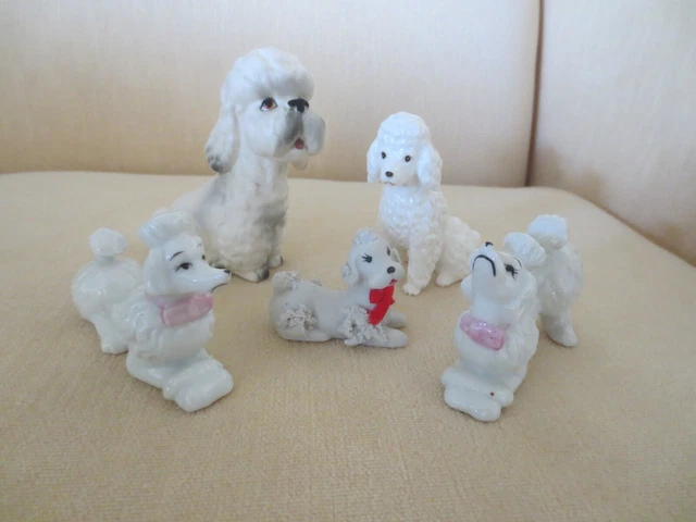  Lot of 5 Vintage Ceramic Poodles