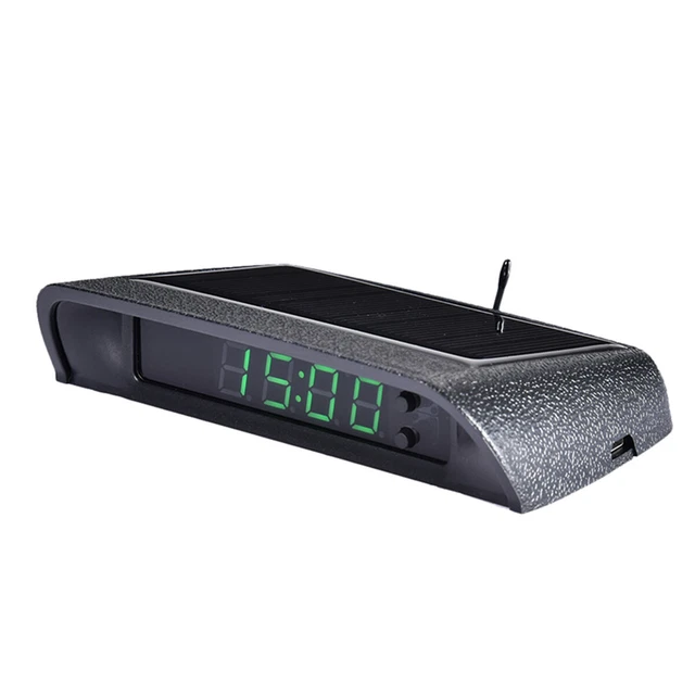 CAR DIGITAL CLOCK Truck Solar Powered Time Thermometer LED Display