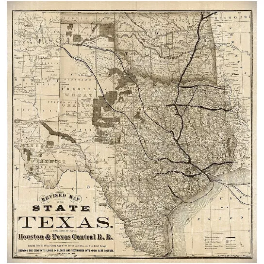 Old Map Of Texas 1876 Vintage Historical Wall Map Antique Restoration Hardware