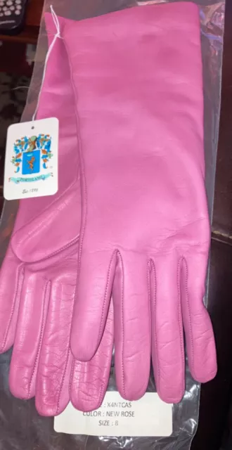 NWT PORTOLANO Leather Gloves Pink Rose Cashmere Lined Size 8