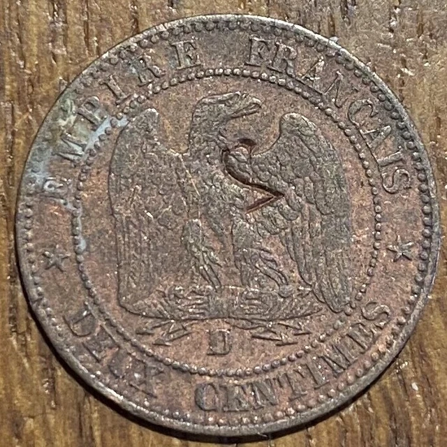 Piece De 2 Centimes Napoleon Iii 1854 D Surfrappe 2 A L’envers (685)
