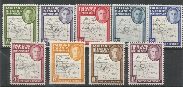 FALKLAND IS DEPENDENCIES 1948, Thin Map set, fresh mint, 6d 'DOT in T' variety