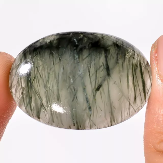 36.00 CTS 100% Natural Green Needle RUTILE QUARTZ Oval Shape 22x31x6 mm Gemstone