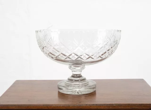 Victorian Large Crystal Cut Glass Oval Pedestal Bowl / Centrepiece C19th 2