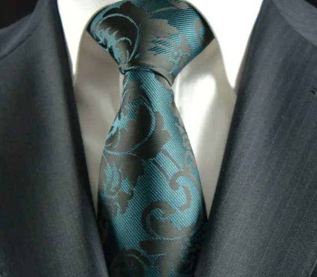 Premium cravatta verde smeraldo e nera in seta regalo designer floreale regalo 233