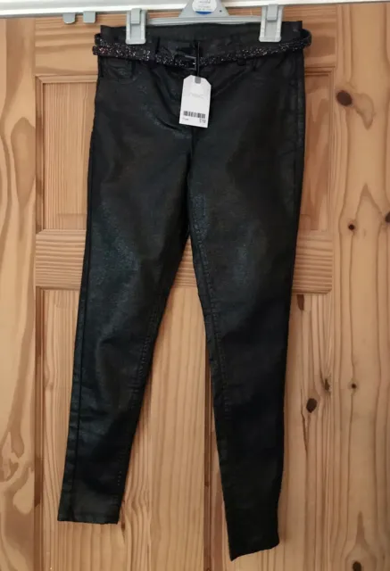 BNWT! NEXT girls gorgeous sparkly black skinny jeans trousers with belt Age 11