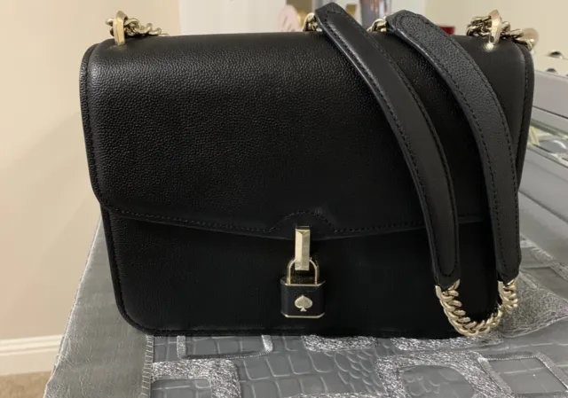 Kate Spade Locket Large Flap black pebble leather crossbody &Shoulder Bag