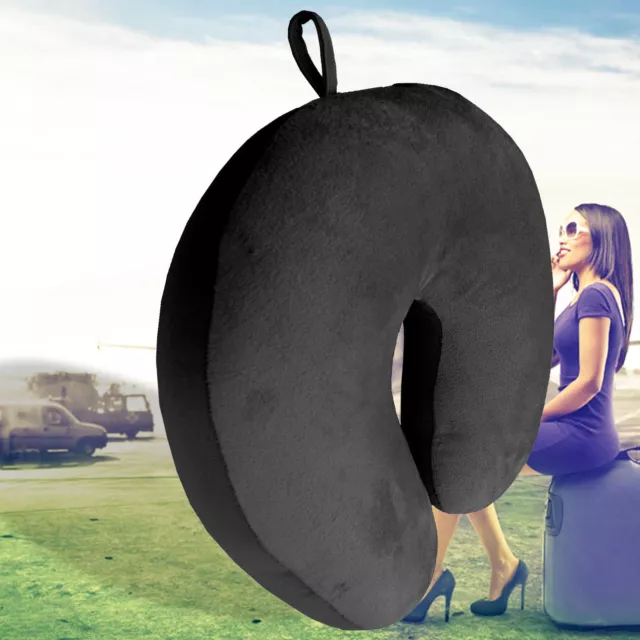 Black U Shaped Travel Pillow Neck Support Head Rest Airplane Sleep Cushion
