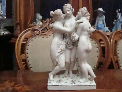Original Antique Gorgeous Statuette "Three Graces" Porcelain Germany Rare