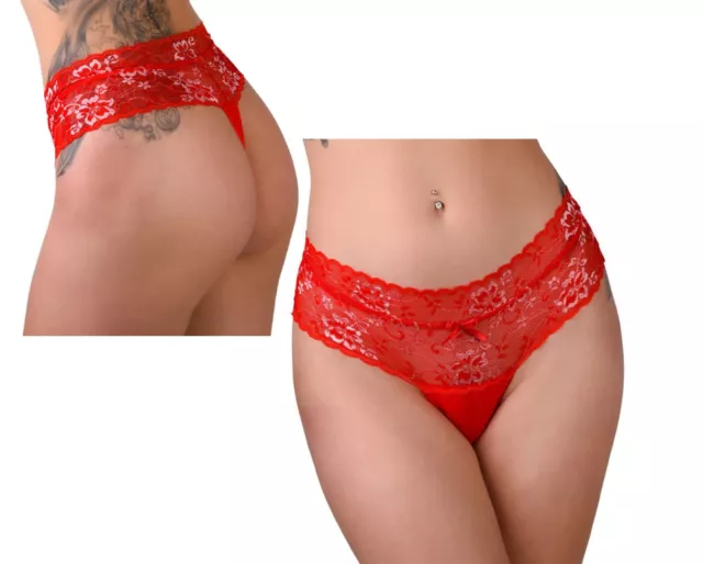 Tanga erótica roja transparente con lazo de cintura alta sexy mujer tanga...