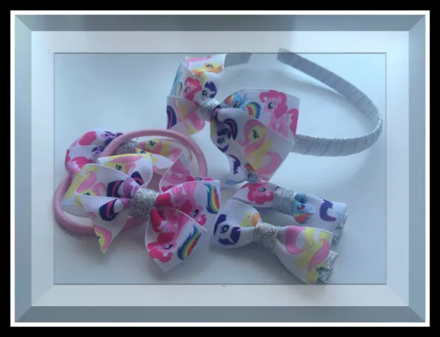 Girl's Headband/Hair Bobbles/Clips, Handmade with My little pony/Rainbow Ribbon