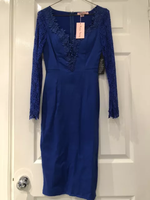 Blue Dress Size UK 8. Never Worn. Bodycon Style With Lace. Beautiful Cleavage