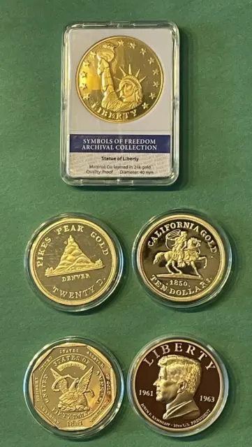 "American Mint" Symbols of Freedom (5) 24K Gold Plated Medals