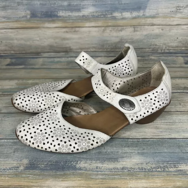 Rieker Womens 41 US 9 White Leather Perforated Mary Jane Comfort Pump Shoes