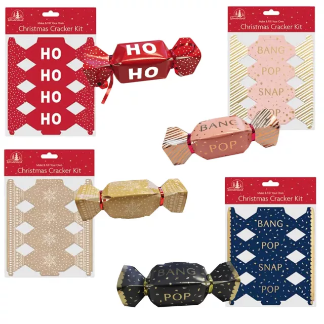 Make And Fill Your Own Christmas mini Cracker Craft Kit inc Snappers Hats, Jokes