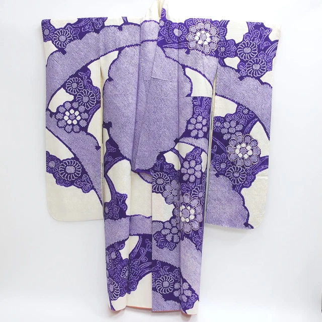 9147D4 Silk Vintage Japanese Kimono Furisode Shibori Embroidery Tall 3
