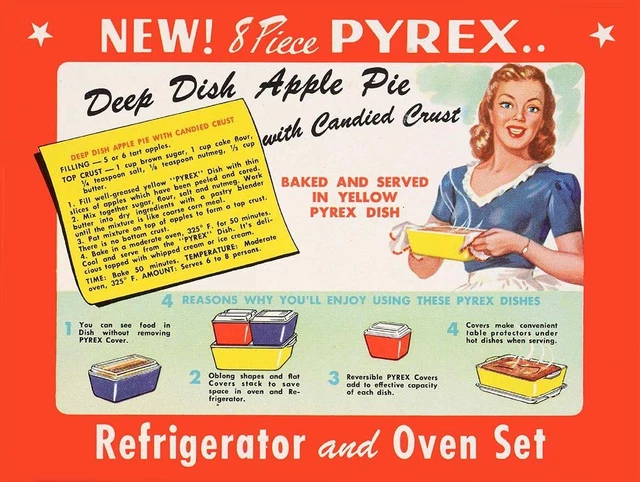 (12) Pyrex Glass Refrigerator Oven Set 16" Heavy Duty Usa Metal Advertising Sign