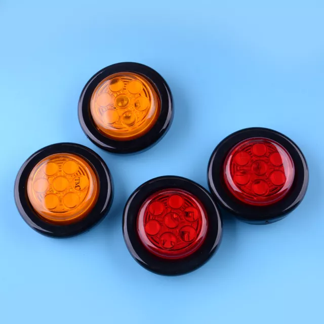 4pcs 2" 12V Car Trailer RV LED Round Side Marker Clearance Light Lamp Amber Red