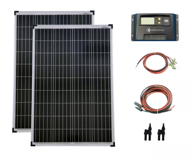 Set 2x 100W Poly Solaire Module 20A Régulateur Jaune Câble Prise Photovoltaïque