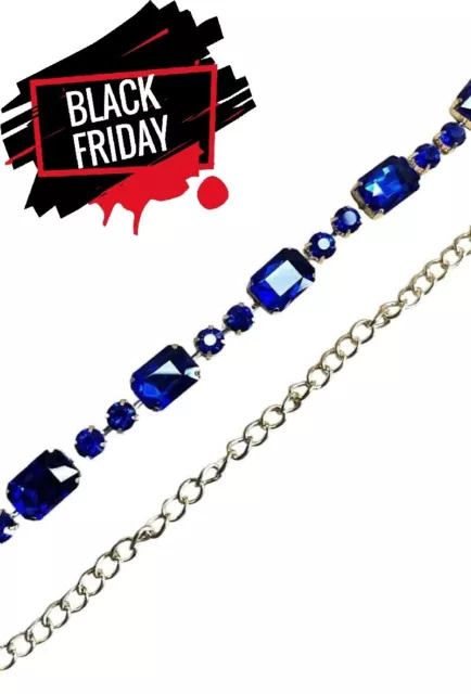 Cintura donna strass vita alta elegante catena da gioiello metallo sottile blu