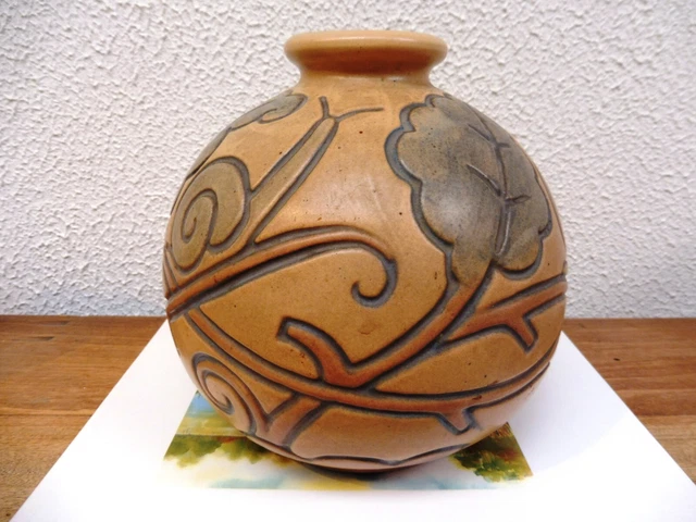 Ancien Vase Ceramique Mougin Nancy Decor Aux Escargots
