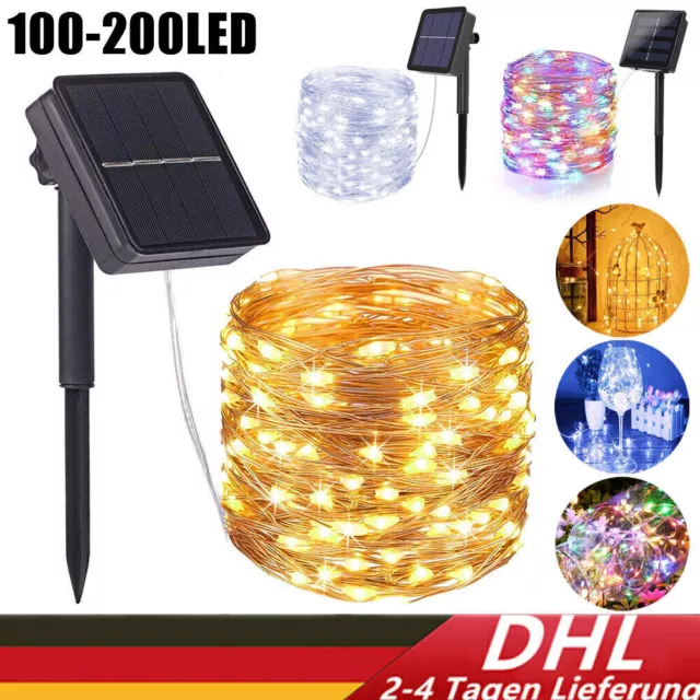 100-200 LED Solar Lichterkette Beleuchtung Kupferdraht Party Garten Außen Deko